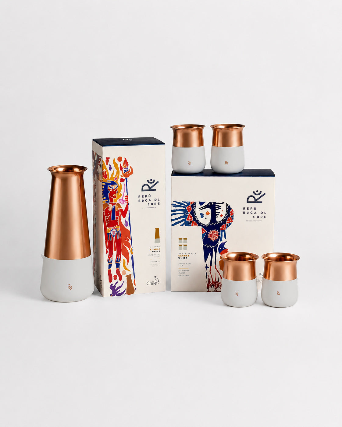 Pack 4 Vasos Cachai White + Jarro Llaima White